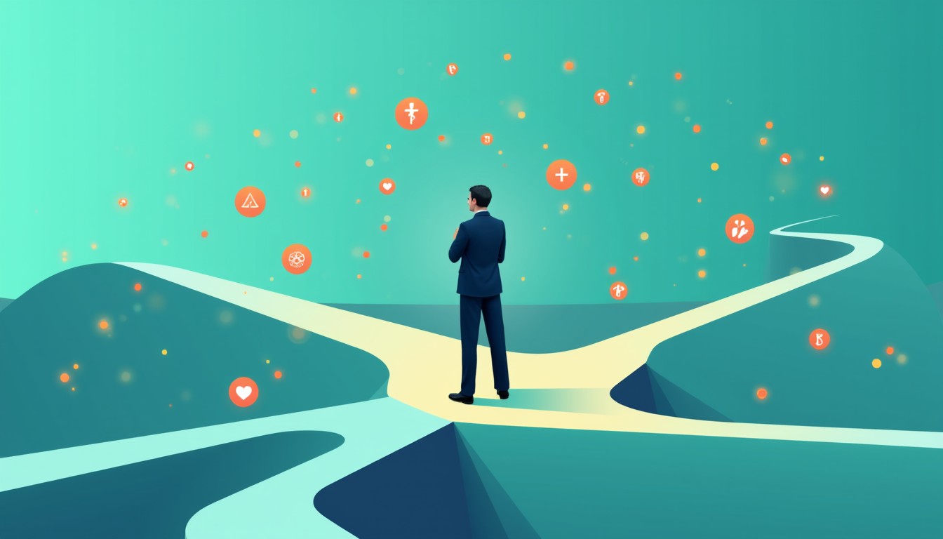 Image of a man at a crossroads